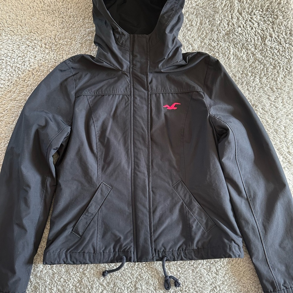 Hollister Black Jacket with Vibrant Pink Lining